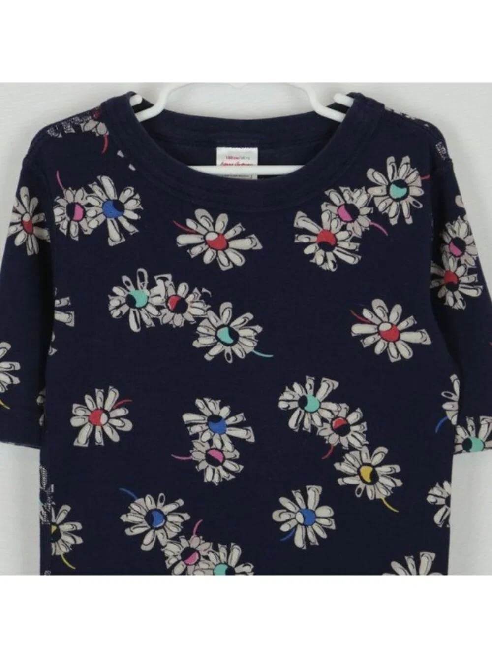 Hanna Andersson Kids Size 12 Blue White Floral Crewneck Short Sleeve Pajama Top